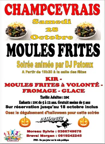 MOULES FRITES SAMEDI 28 OCTOBRE A CHAMPCEVRAIS