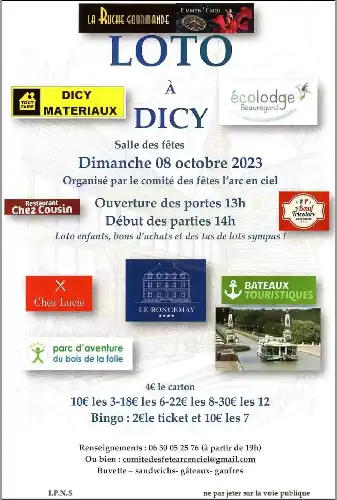 LOTO A DICY LE DIMANCHE 08 OCTOBRE