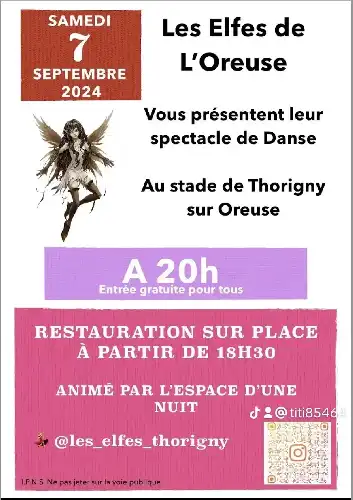 LES ELFES DE L'OREUSE VOUS PRÉSENTENT LEUR SPECTACLE DE DANS LE SAMEDI 07 SEPTEMBRE À 20H AU STADE DE THORIGNY SUR OREUSE