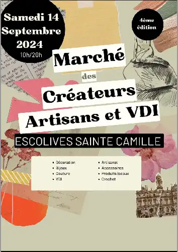 MARCHÉ DES CRÉATEURS ARTISANS ET VDI LE SAMEDI 14 SEPTEMBRE À ESCOLIVES SAINTE CAMILLE À PARTIR DE 10H