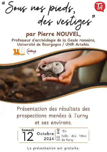 PRÉSENTATION DES RÉSULTATS EFFECTUÉS À TURNY PAR LE PROFESSEUR D'ARCHÉOLOGIE PIERRE NOUVEL LE SAMEDI 12 OCTOBRE À 15H