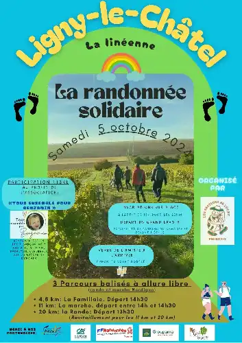 LA LINÉENNE ORGANISE LA RANDONNÉE SOLIDAIRE À LIGNY LE CHATEL LE SAMEDI 05 OCTOBRE À PARTIR DE 13H30