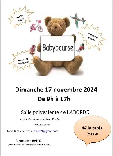 BABYBOURSE À LA SALLE POLYVALENTE DE LABORDE LE DIMANCHE 17 NOVEMBRE À PARTIR DE 09H