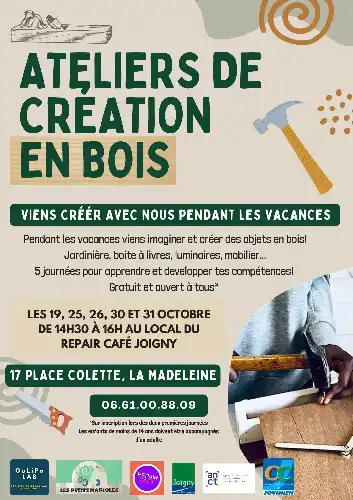 ATELIERS DE CRÉATION EN BOIS AU LOCAL CAFÉ REPAIR DE JOIGNY À PARTIR DE 14H