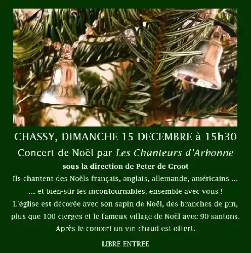 CONCERT DE NOËL À CHASSY LE DIMANCHE 15 DÉCEMBRE À 15H30