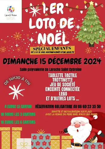 LOTO DE NOËL SPÉCIAL ENFANTS LE DIMANCHE 15 DÉCEMBRE À LAROCHE SAINT CYDROINE