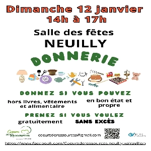 DONNERIE LE DIMANCHE 12 JANVIER À LA SALLE DES FÊTES DE NEUILLY DE 14H À 17H