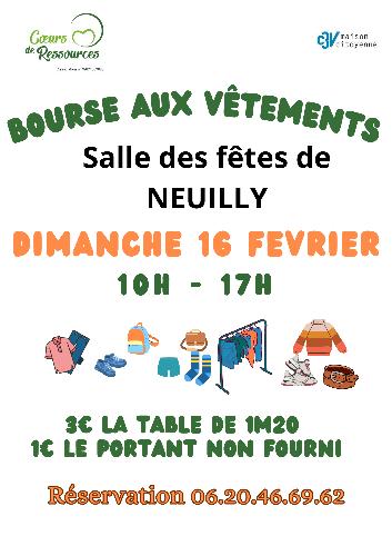 BOURSE AUX VÊTEMENTS LE DIMANCHE 16 FÉVRIER À LA SALLE DES FÊTES DE NEUILLY À PARTIR DE 10H